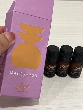 Saje Spa Gift Set w 3 bestseller Diffuser Blend Oil Bottles New in gift box GWP